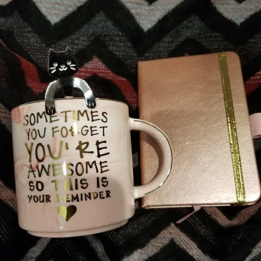 Inspirational Cup, Cat Spoon & Journal Set: Sometimes You Forget You're Awes…